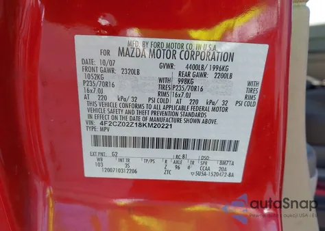 2008 Mazda Tribute I Sport from USA, damaged, VIN 4F2CZ02Z18KM20221